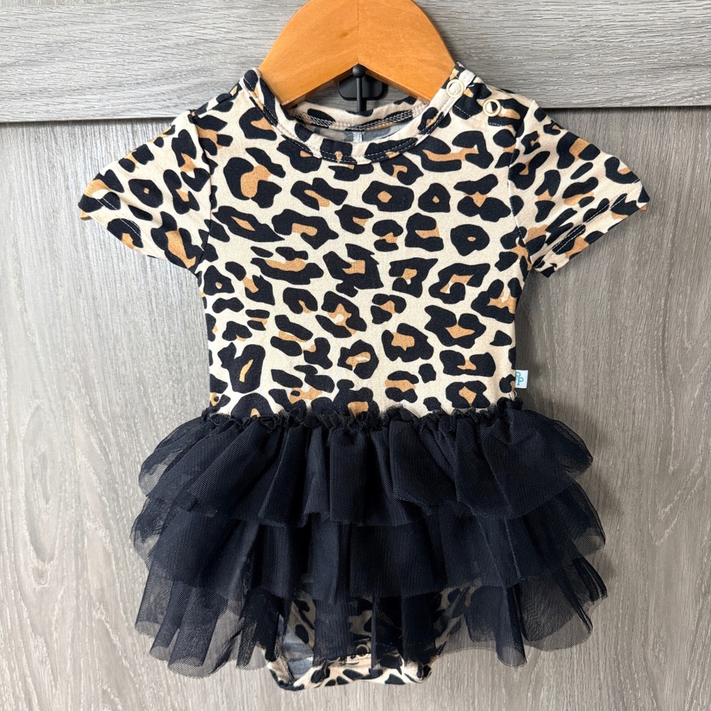Posh Peanut Tutu Bodysuit Baby Girls 3-6 Months Leopard Print Black Tulle Dress